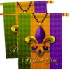 Ornament Collection Mardi Gras Beeds House Flag 2 pcs Pack Springtime Carnival Festival Masquerade Celebration Season Holiday French Decoration Banner Small Garden Yard Gift Double-Sided, Made in USA view 1