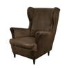 Velvet Wing Chair Slipcovers, 2 Piece Wingback Chair Cover Stretch T-Cushion Wing Back Armchair Sofa Covers Plush Sofa Slipcover Soft Furniture Protector for Living Room (Brown) view 1