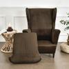 Velvet Wing Chair Slipcovers, 2 Piece Wingback Chair Cover Stretch T-Cushion Wing Back Armchair Sofa Covers Plush Sofa Slipcover Soft Furniture Protector for Living Room (Brown) view 3