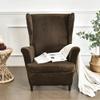 Velvet Wing Chair Slipcovers, 2 Piece Wingback Chair Cover Stretch T-Cushion Wing Back Armchair Sofa Covers Plush Sofa Slipcover Soft Furniture Protector for Living Room (Brown) view 4