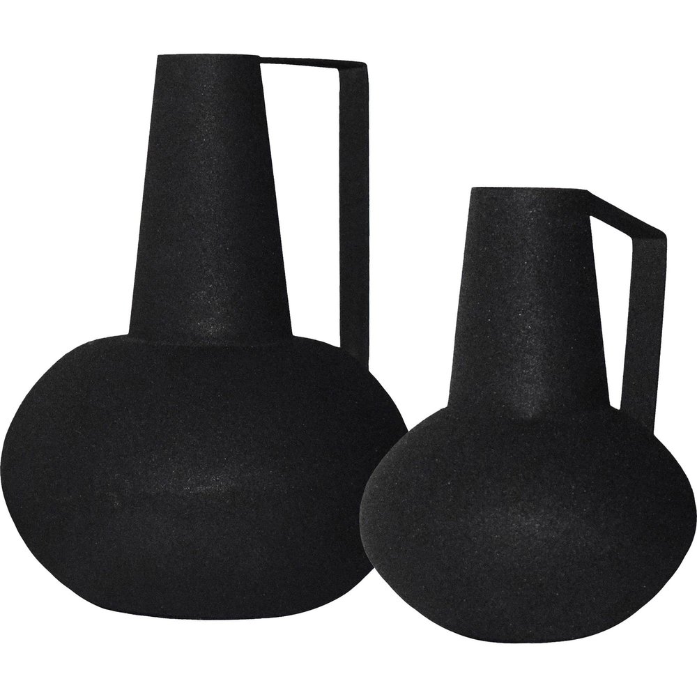 Set of 2 Matte Black Architectural Angle Vases 10"