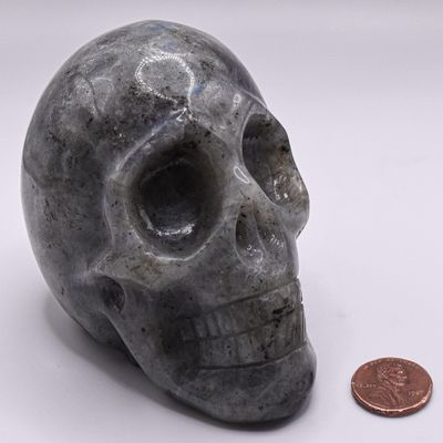 3.6" 510g Sparkling Labradorite Skull Polished Natural Sparkling Hand Carved Feldspar Gemstone Crystal Mineral Decorative Specimen Figurine - Madagascar
