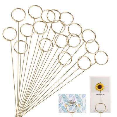 KIMOBER 30PCS Metal Floral Place Card Holder,13.4 Inch Golden Round Flower Picks Photo Memo Clips Gift Card Holder for Flower Arrangements,Wedding and Birthday Party
