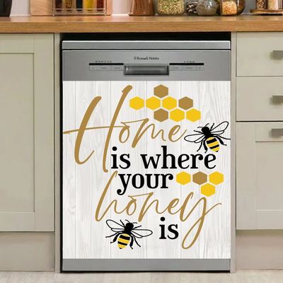 Bee Dishwasher Magentic Cover, Honeycomb Decoration Self Adhesive Magnet Refrigerator Decal, Farmhouse Kitchen Home Appliances Decorative Stickers 23inch W x 17inch H