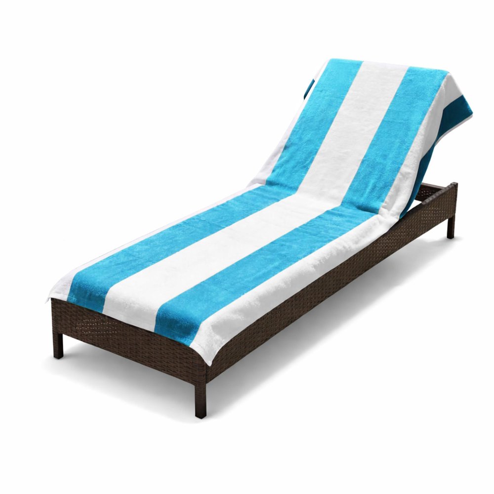 Superior Cabana Cotton Lounge Chair Cover, Outdoor Towel/Chaise Furniture Covers, Terry Cloth, Beach, Spa, Swim Accessories, Pool Chair Cover, Soft, Quick Drying, 32" x 102", Turquoise