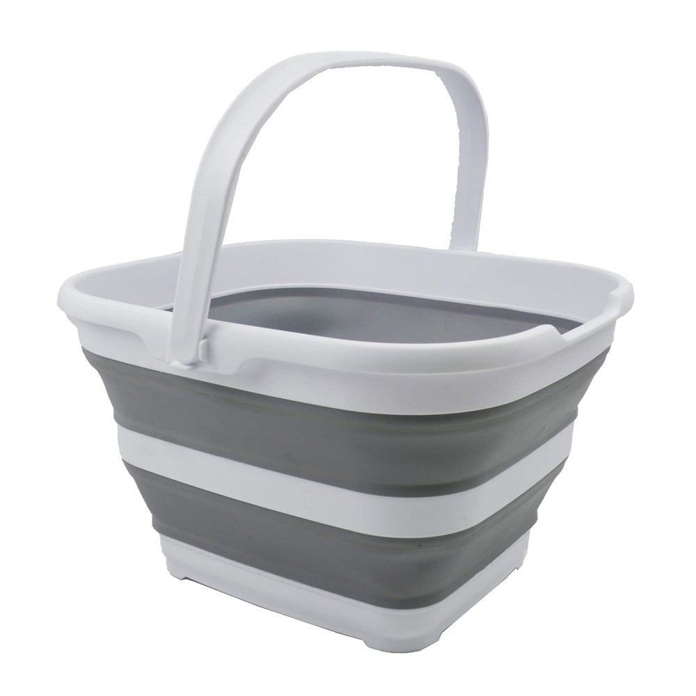 SAMMART 10L (2.6 Gallon) Collapsible Rectangular Handy Bucket (White/Grey, 1)