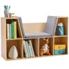 HOMCOM 6-Cubby Kids Bookcase with Reading Nook and Cushion, Multi-Purpose Storage Organizer for Bedroom, Living Room, Natural view 1