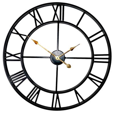 20 inch Large Home Decor Wall Clock for Living Room Non Ticking Iron Art Clocks Roman Numeral,Retro Distressed Metal,Oversized (Black, 20 Inch)