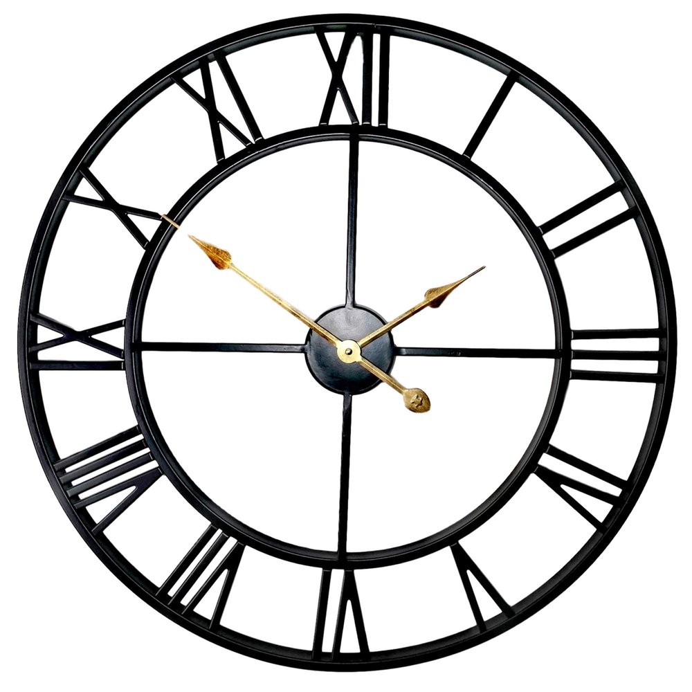 20 inch Large Home Decor Wall Clock for Living Room Non Ticking Iron Art Clocks Roman Numeral,Retro Distressed Metal,Oversized (Black, 20 Inch)