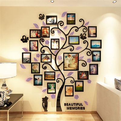107cm*130cm(42''*51'') 3D Acrylic Crystal Wall Sticker Adhesive DIY Stereo Photo Frame Tree Pattern Wear Resistant Home Home Accessories (B)