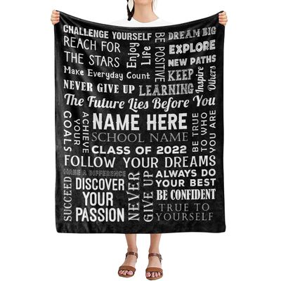 2024 Customized Name Graduation Blanket, Never Give Up Learning, Amazing Gesture for The One Who is Achieving Success and Getting Graduated, Proudly Printed in USA Fleece or Sherpa Blanket