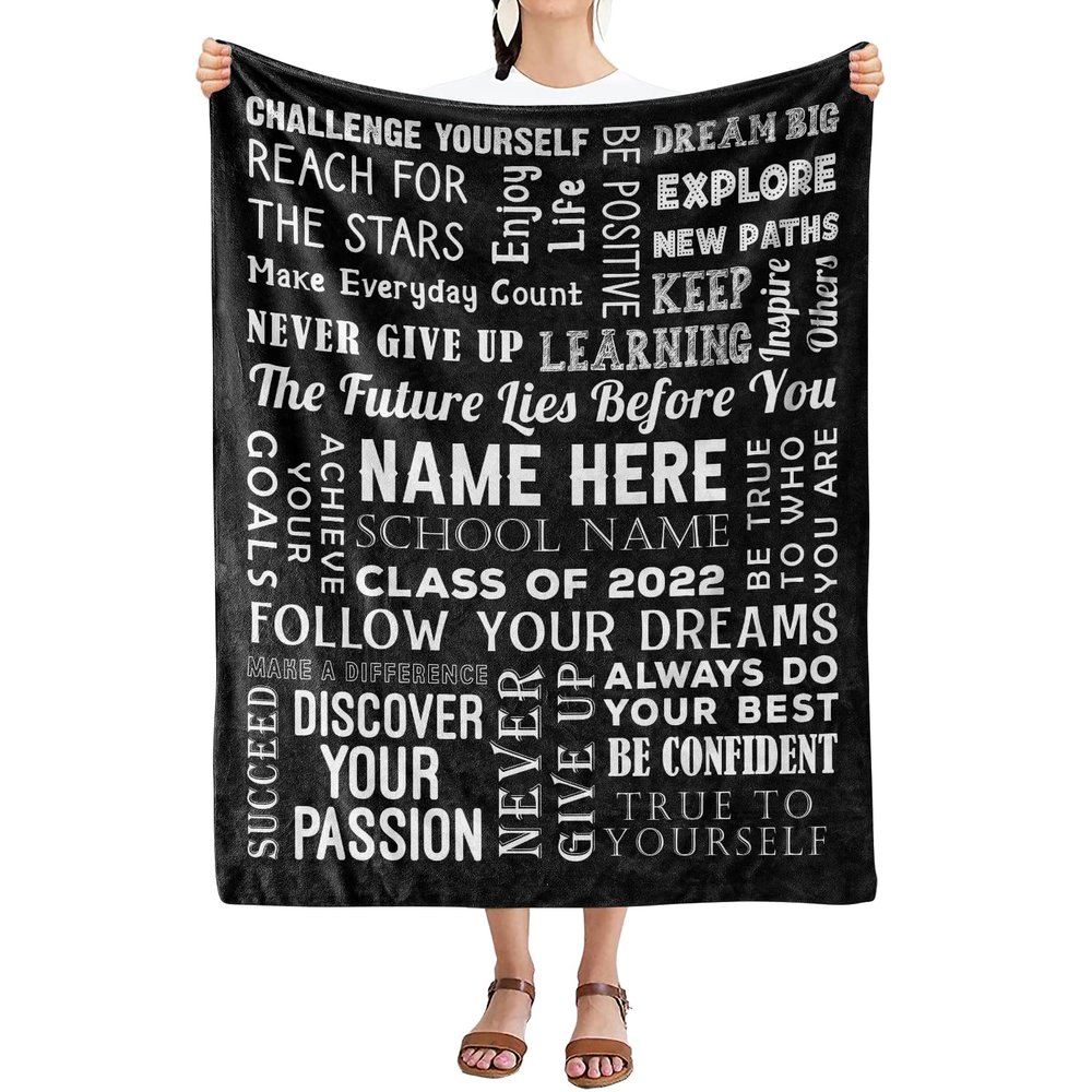 2024 Customized Name Graduation Blanket, Never Give Up Learning, Amazing Gesture for The One Who is Achieving Success and Getting Graduated, Proudly Printed in USA Fleece or Sherpa Blanket
