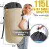 Backpack Laundry Bag, 115L Heavy Duty Extra Large College Laundry Backpack, Dirty Clothes Bag with Shoulder Straps, Laundry Hamper Bag with Drawstring Closure for College Dorm, Apartment Khaki view 3
