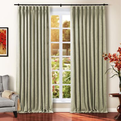 TWOPAGES Pale Khaki Lined Goblet Drapes for Bedroom, Soft Chenille Window Treatment Curtains Panels Privacy Light Filtering Room Darkening Curtains (Set of 2, 52" Wide by 84" Long)