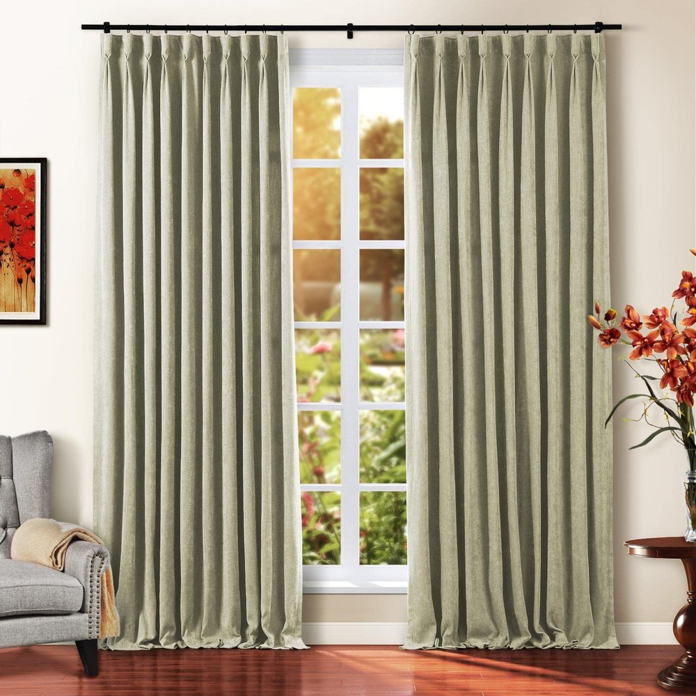 TWOPAGES Pale Khaki Lined Goblet Drapes for Bedroom, Soft Chenille Window Treatment Curtains Panels Privacy Light Filtering Room Darkening Curtains (Set of 2, 52" Wide by 84" Long)