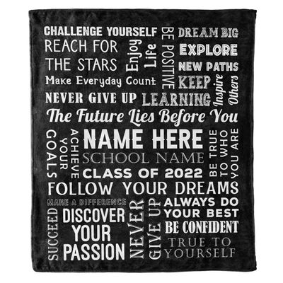 2024 Customized Name Graduation Blanket, Never Give Up Learning, Amazing Gesture for The One Who is Achieving Success and Getting Graduated, Proudly Printed in USA Fleece or Sherpa Blanket