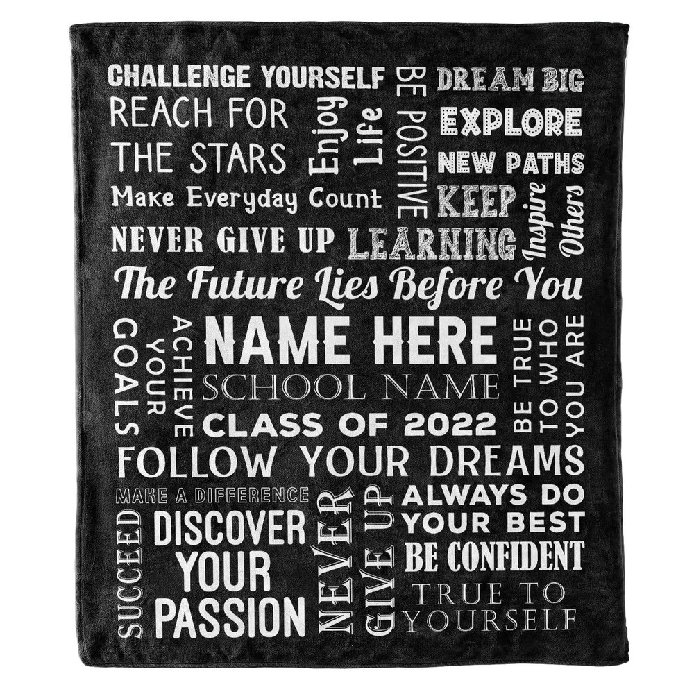 2024 Customized Name Graduation Blanket, Never Give Up Learning, Amazing Gesture for The One Who is Achieving Success and Getting Graduated, Proudly Printed in USA Fleece or Sherpa Blanket