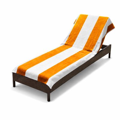 Superior Cabana Cotton Lounge Chair Cover, Outdoor Towel/Chaise Furniture Covers, Terry Cloth, Beach, Spa, Swim Accessories, Pool Chair Cover, Soft, Quick Drying, 32" x 102", Orange