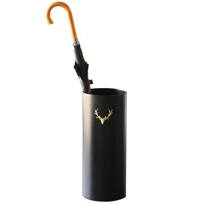 Umbrella Stand Round Plastic Holder with Drip Tray, Folding Umbrellas Walking Stick Storage Rack - Saving Space, for Hotel, Office, Family (Color : Black)