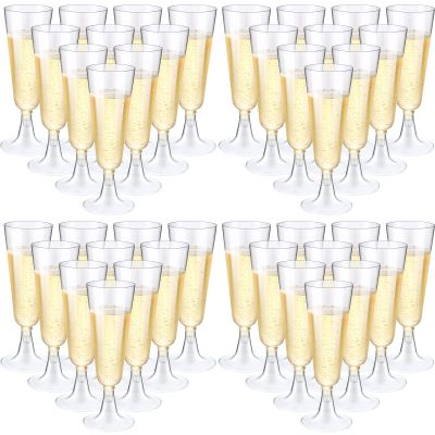 CHENGU 200 Pack Plastic Champagne Flutes, 5 oz Disposable Shatterproof Champagne Glasses Toasting Wine Glasses Cocktail Cups for Wedding, Parties, New Year's Eve for Celebration(Clear)