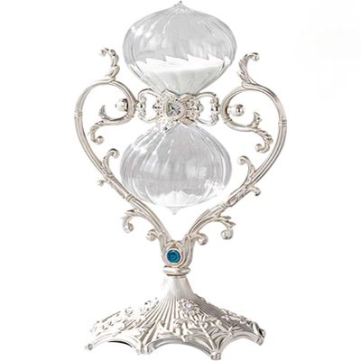 Hourglass Sand Timer Decorative,360 Rotating Metal White Sand Watch 30 Min,Antique Hour Glass Decor for Office Desk- Crafts,Ornaments (White Sand)