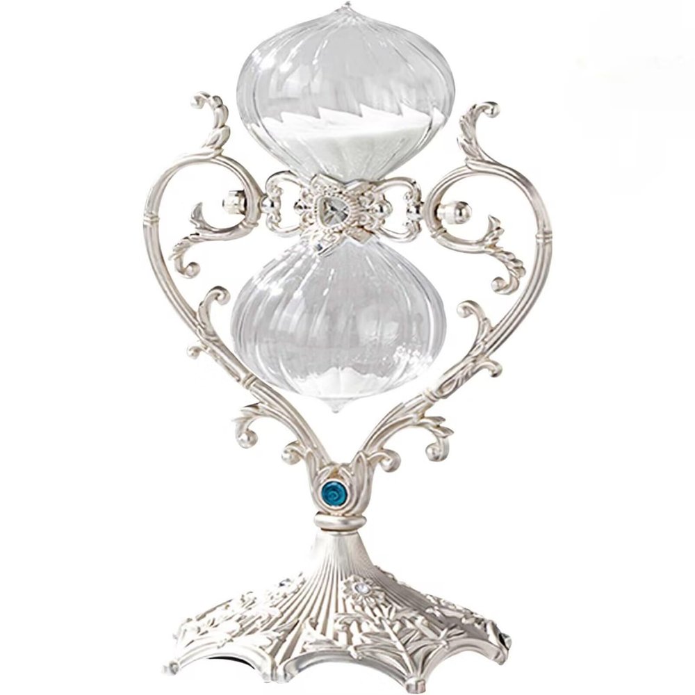 Hourglass Sand Timer Decorative,360 Rotating Metal White Sand Watch 30 Min,Antique Hour Glass Decor for Office Desk- Crafts,Ornaments (White Sand)