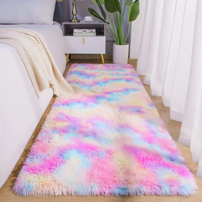 AROGAN Soft Rainbow Area Rugs for Girls Room 2x6 Feet, Fluffy Girls Bedroom Rugs, Princess Rug, Cute Colorful Carpet for Kids Teens Nursery Toddler, Pink