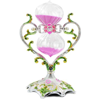 Hourglass Sand Timer Decorative,360 Rotating Metal White Sand Watch 30 Min,Antique Hour Glass Decor for Office Desk- Crafts,Ornaments(Pink Sand)