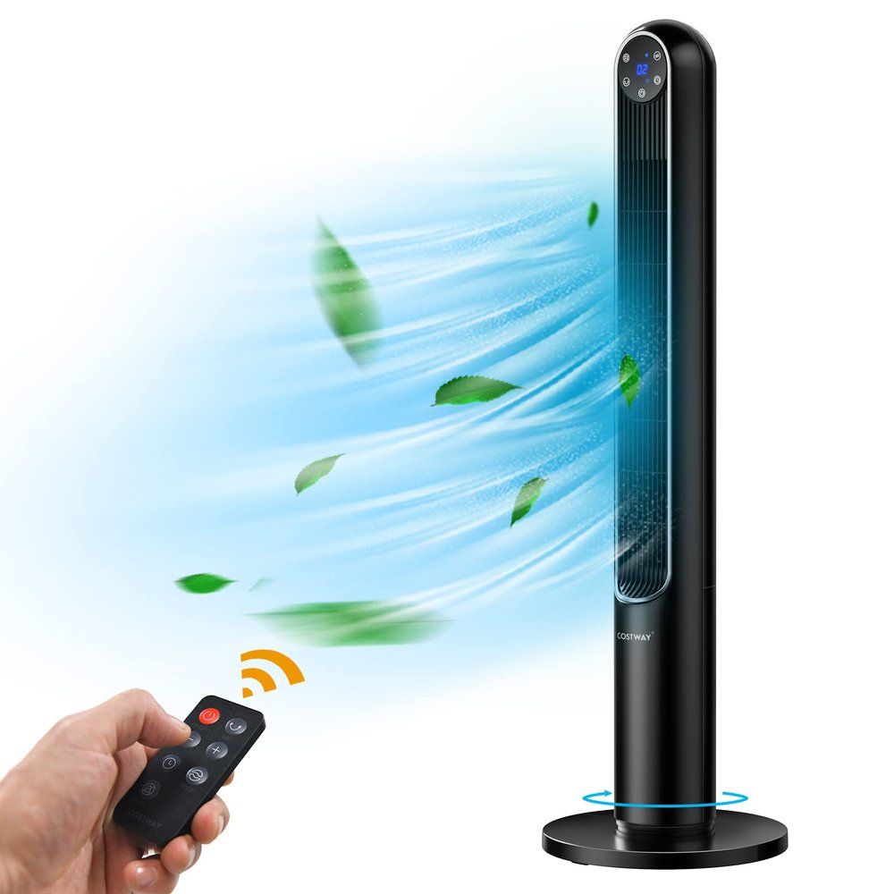 COSTWAY Tower Fan, 42-Inch Portable 80 Degrees Oscillating Fan with Remote, 3 Wind Modes, Smart Control Panel, 12H Timer, Quiet Bladeless Fan for Living Room, Bedroom, Kitchen, Office (Black)