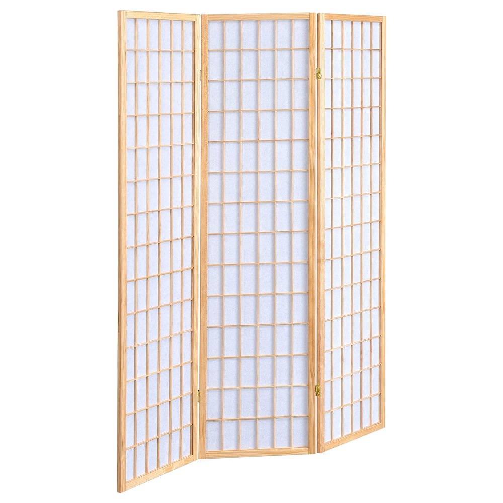 Bowery Hill Traditional 3-Panel Room Divider Screen, Natural Wood Frame, White Rice Paper Inlay, 70.25" H x 52" W, Lightweight Folding Design, Ideal for Living Room, Bedroom, Workspace Divider