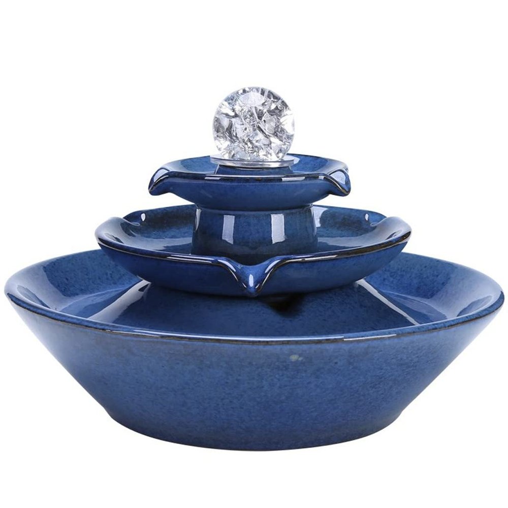Tabletop Fountain Indoor Fountain Indoor Water Fountain 3-Tier Ceramic Tabletop Fountain Desktop Waterfall Fountain for Bedroom Office Living Room Waterfall Fountain Desktop Fountain (Color : A)