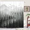 Accnicc Black and White Misty Forest Shower Curtain Ombre Dark Gray Mountain Pine Tree Waterproof Fabric Shower Curtains for Bathroom Grey Nature Woodland Decorative Bath Curtain Decor 7272 Inches view 1