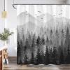 Accnicc Black and White Misty Forest Shower Curtain Ombre Dark Gray Mountain Pine Tree Waterproof Fabric Shower Curtains for Bathroom Grey Nature Woodland Decorative Bath Curtain Decor 7272 Inches view 2