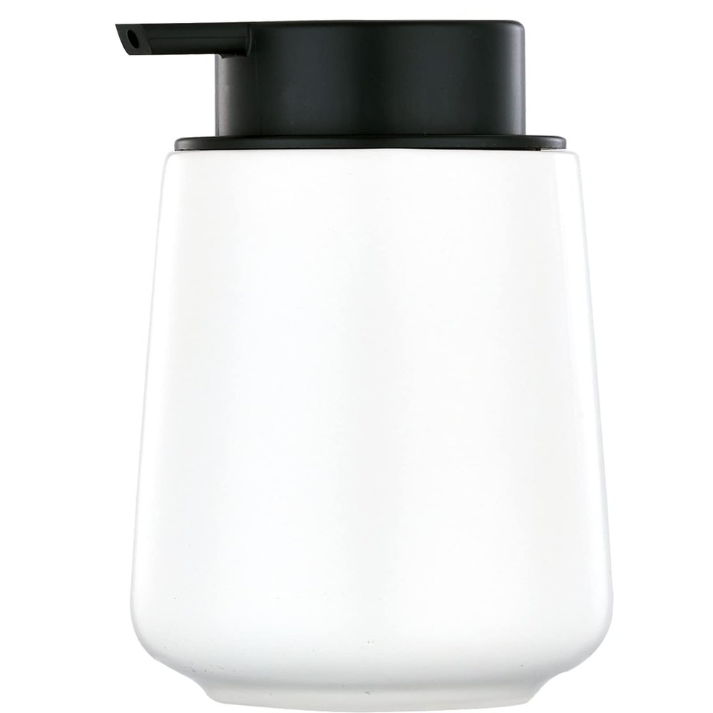 12Oz White Soap Dispenser - Modern Ceramic Lotion Hand Soap Dispenser with Easy-to-Press Black Pump, Reusable and Refillable Liquid Dish Soap Dispensers for Bathroom & Kitchen