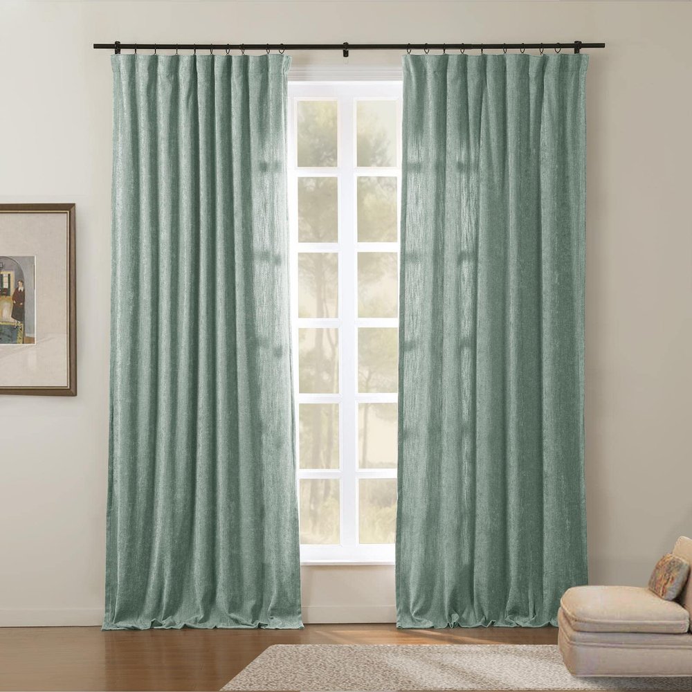 ChadMade Room Darkening Chenille Curtain 102 Inches Length for Bedroom Flat Hooks Back Tab Hook Belt Rod Pocket Drape Tino Pale Blue 50W102L, 1 Panel