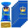 Geyee 100 Pcs Royal Prince Party Favor Bags Plastic Gift Bags Blue Candy Pouches with Ties Treat Goodie Pouches with 150 Pcs Gold Twist Ties for Birthday Party Baby Shower Supplies, 5 x 11 Inch view 1