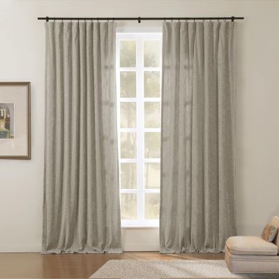 ChadMade Room Darkening Chenille Curtain 102 Inches Length for Bedroom Flat Hooks Back Tab Hook Belt Rod Pocket Drape Tino 50W102L, 1 Panel Silver Gray
