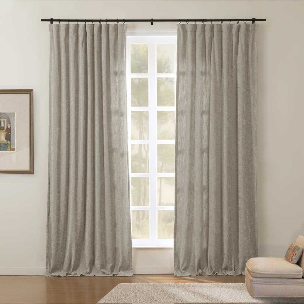 ChadMade Room Darkening Chenille Curtain 102 Inches Length for Bedroom Flat Hooks Back Tab Hook Belt Rod Pocket Drape Tino 50W102L, 1 Panel Silver Gray