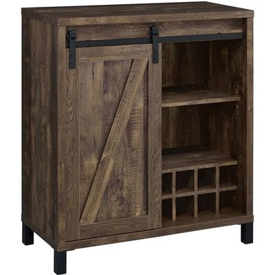 BOWERY HILL Modern Bar Cabinet with Sliding Door in Rustic Oak