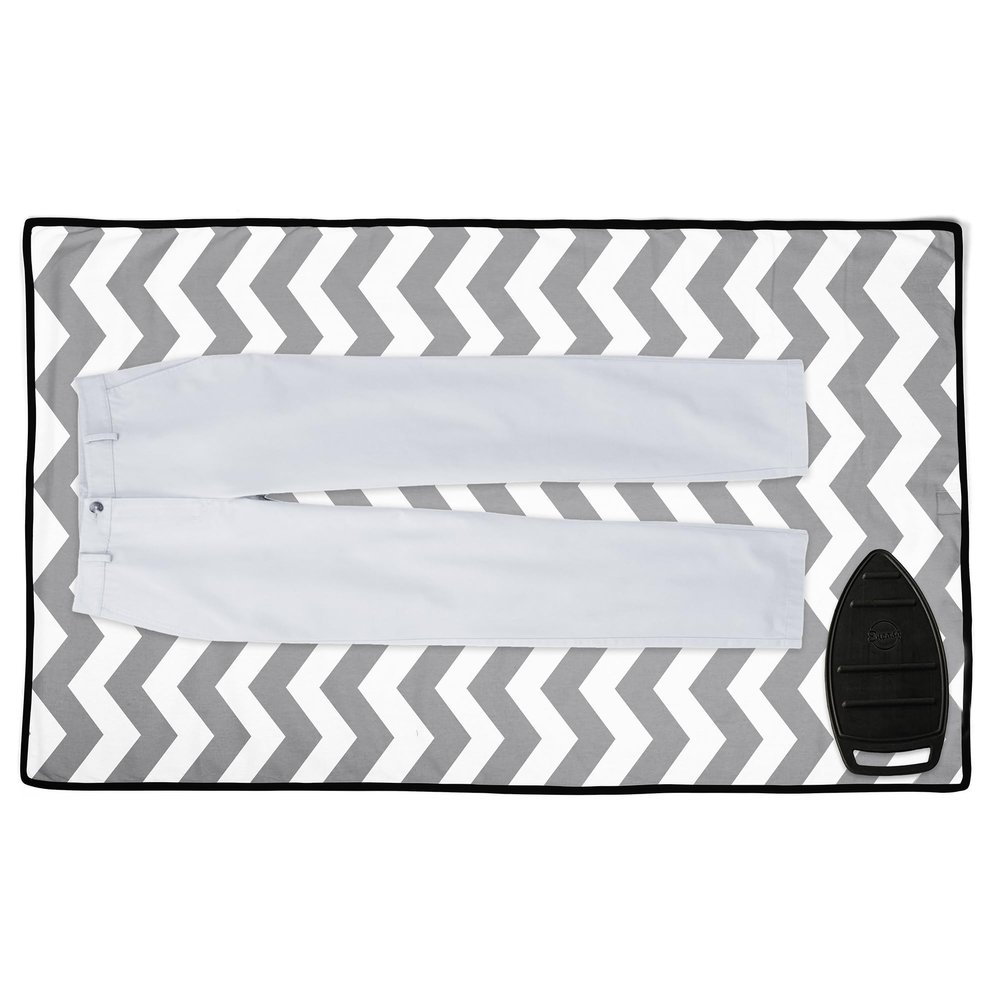 Encasa XO Ironing Mat/Pad (Large 48"x28") with 3mm Padding & Silicone Iron Rest for Steam Pressing on Tabletop or Bed - Heat Resistant, Portable, Quilting & Travel Blanket - Zig Zag