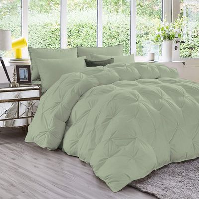 Wega Linen All-Season Goose Down Sage Green Pinch Pleated Comforter Set Twin 1 Piece Quiled Comforter Cotton