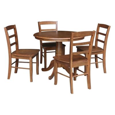 IC INTERNATIONAL CONCEPTS 36 in. Wood Dining Table with 4 Madrid Ladderback Chairs in Distressed Oak