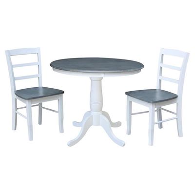 IC International Concepts 36" Round Pedestal Dining Table with 2 Madrid LadderBack Chairs