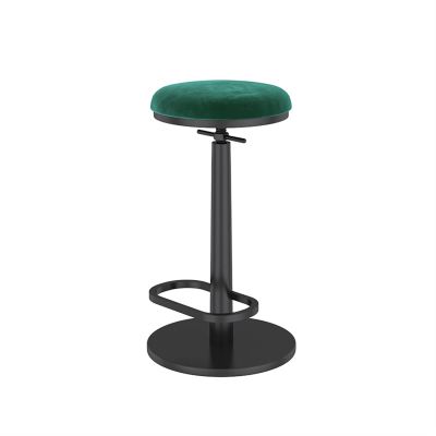Wrought Iron Backless Bar Stool, Counter Height Adjustable Kitchen Island Chair, Swivel High Chair, Flannel With Footrest, Bistro, Breakfast Restaurant Stool, Height 25.5" - 31.5" ( Color : Green )
