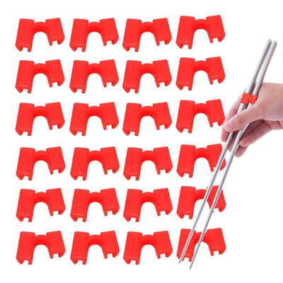 24 Pieces Reusable Kid Training Chopstick Helper for Kids Adults Beginner Learner or Trainers, Plastic Practice Chop Stick Pack, Hinges Connector for Practice Chopstick (Red 24pcs)