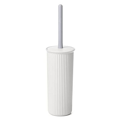 Superio Ribbed Collection - Decorative Plastic Toilet Bowl Brush and Holder Set, White Smoke (1 Pack) Cleaner Scrubber for Bathroom