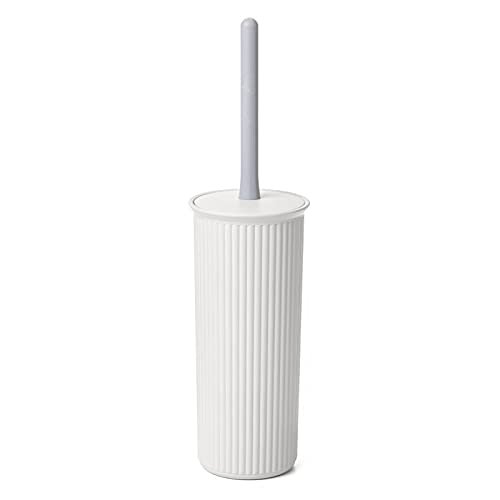 Superio Ribbed Collection - Decorative Plastic Toilet Bowl Brush and Holder Set, White Smoke (1 Pack) Cleaner Scrubber for Bathroom