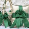Flower Girl Basket and Ring Bearer Pillow Set in Gold and Emerald Green Color view 2