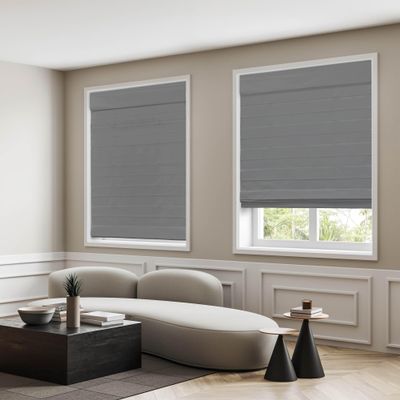 DEZ FURNISHINGS Cordless Room Darkening Classic Roman Shade, 35" W x 64" H, Gray
