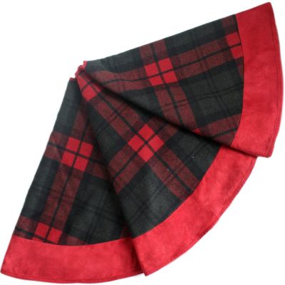 ZHENYANG CAREG Extra Large 50" Plaid Christmas Tree Skirt with Suede Border Red